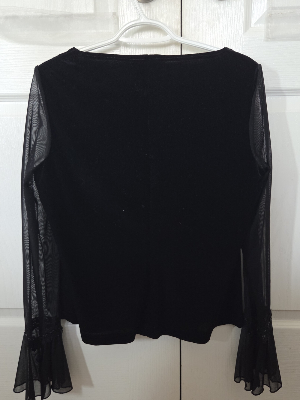 Ronni Nicole Vintage Black Velvet Cowl Neck Blouse with Sheer Bell Sleeves - Picture 4 of 4